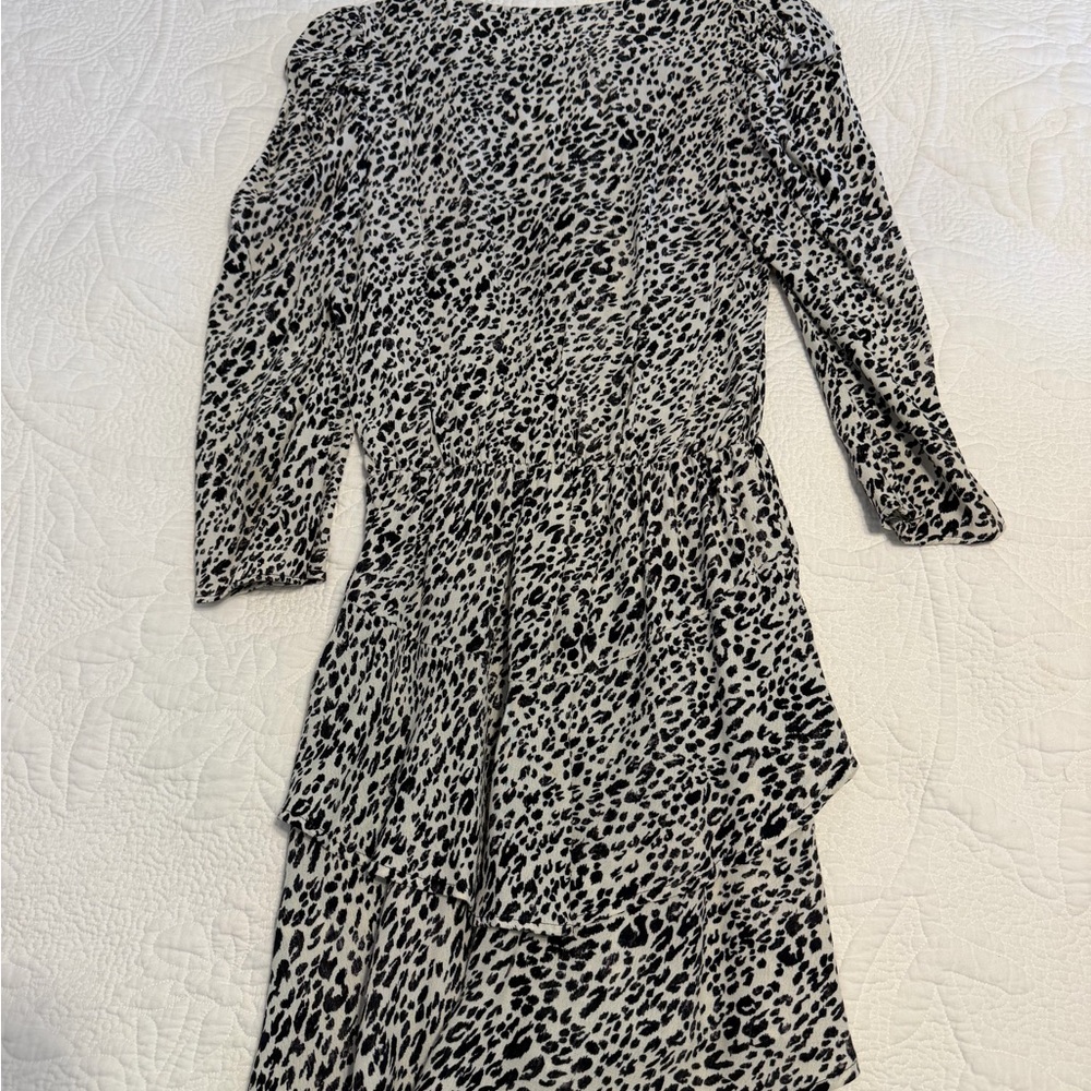 Zara Black & White Leopard Print Long Sleeve Wrap Dress - Picture 5 of 5